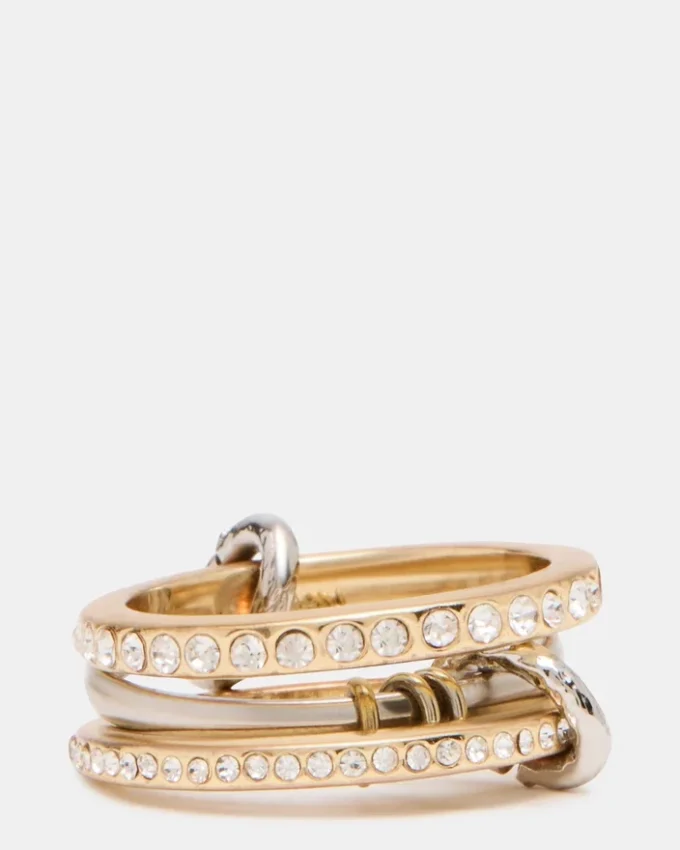 Bague empilée à strass dorée multicolore