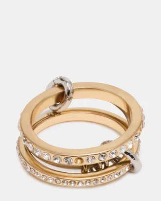 Bague empilée à strass dorée multicolore