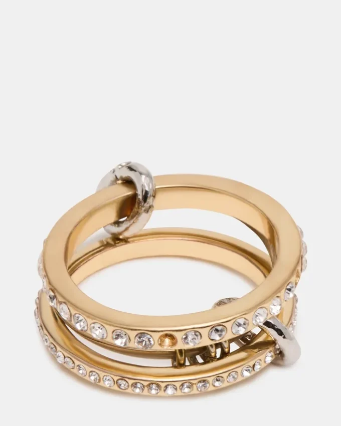 Bague empilée à strass dorée multicolore