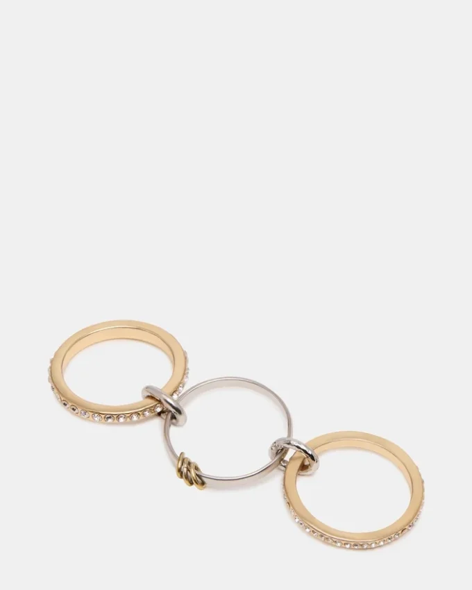 Bague empilée à strass dorée multicolore