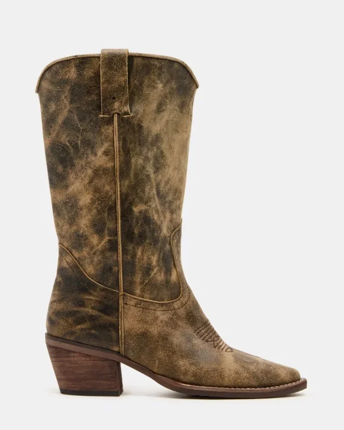 Bottes Albany marron à tige large effet vieilli Bottes Albany marron à tige large effet vieilli