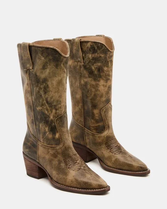 Bottes Albany marron à tige large effet vieilli Bottes Albany marron à tige large effet vieilli