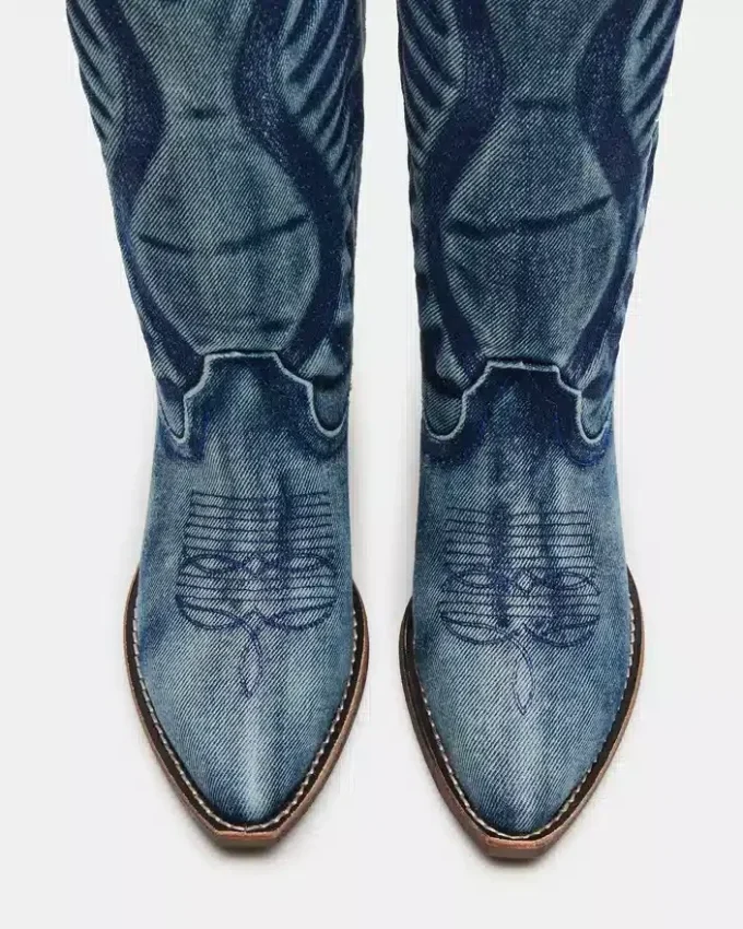 Bottes en denim Albany à mollets larges