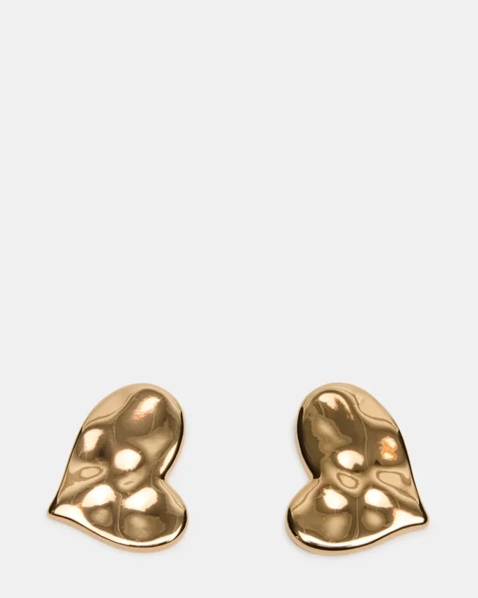 Boucles d&rsquo;oreilles clous en forme de cœur texturé doré