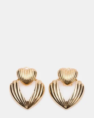 Boucles d&rsquo;oreilles double cœur nervurées dorées