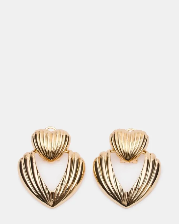 Boucles d&rsquo;oreilles double cœur nervurées dorées