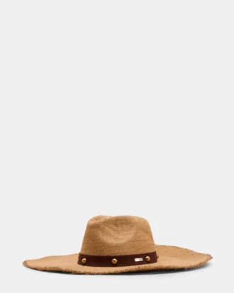 Chapeau de paille Boho Glam Studs, couleur beige