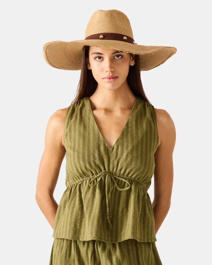 Chapeau de paille Boho Glam Studs, couleur beige