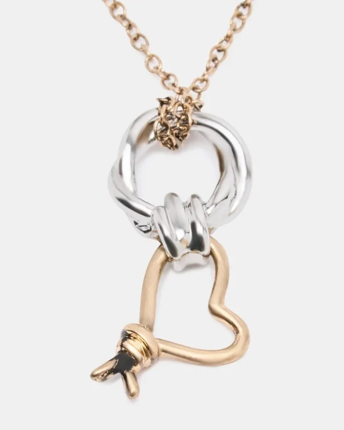 Collier avec pendentif cœur noué bicolore