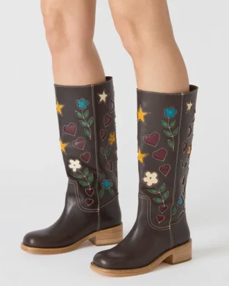 Cuir marron à motif floral Riggs