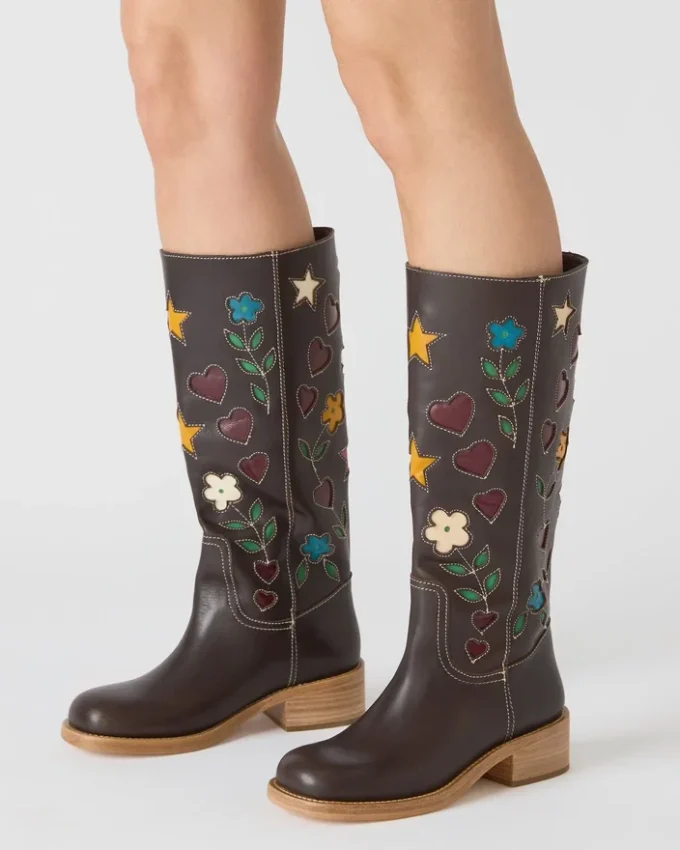 Cuir marron à motif floral Riggs