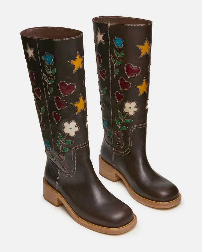 Cuir marron à motif floral Riggs