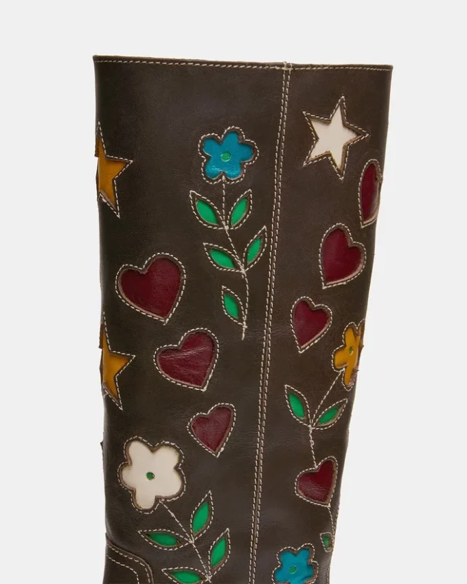 Cuir marron à motif floral Riggs
