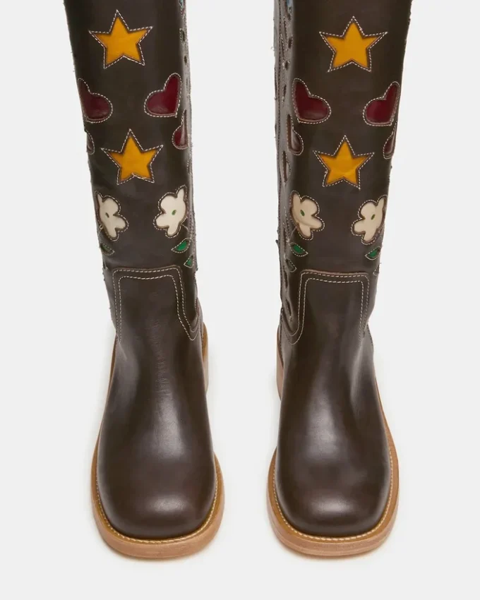 Cuir marron à motif floral Riggs