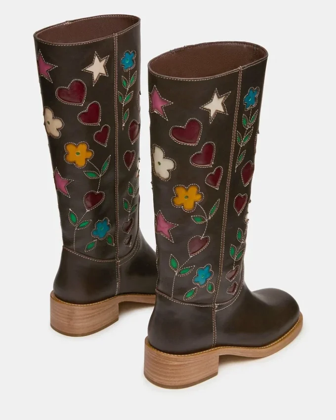 Cuir marron à motif floral Riggs