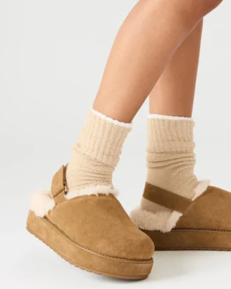 Faux fourrure douce Cuir suédé cognac