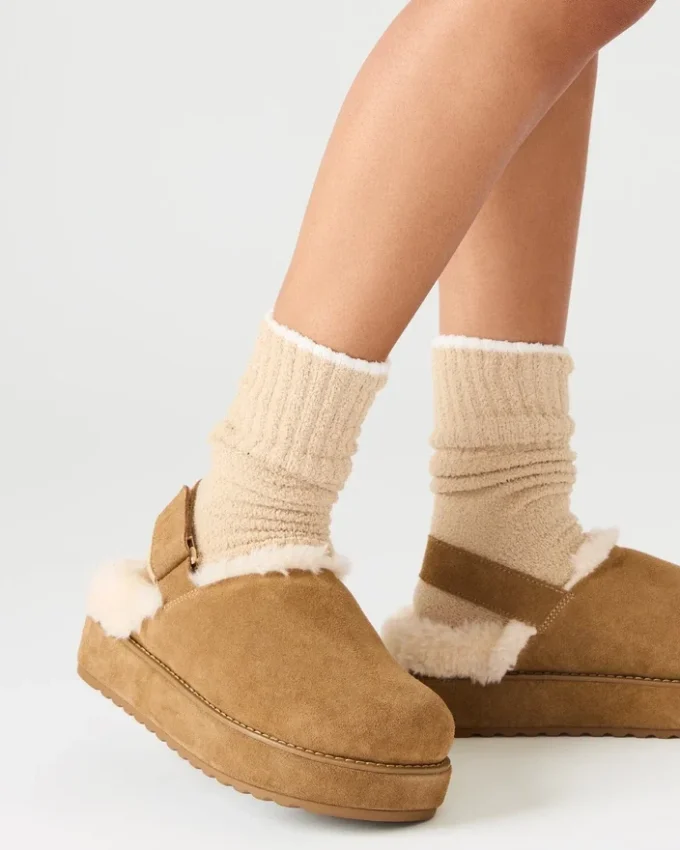 Faux fourrure douce Cuir suédé cognac