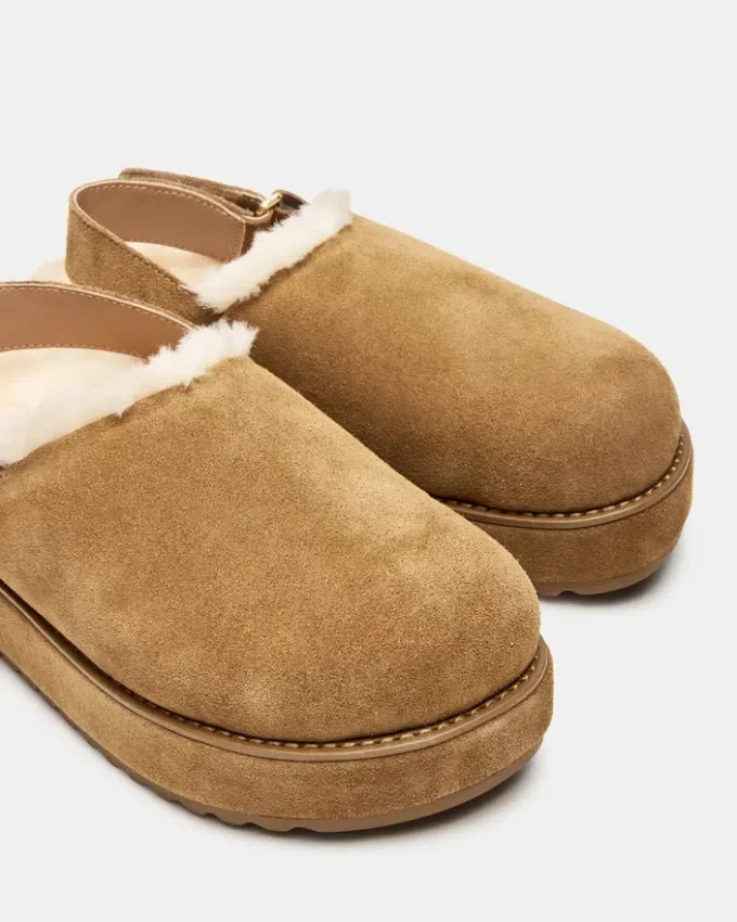 Faux fourrure douce Cuir suédé cognac