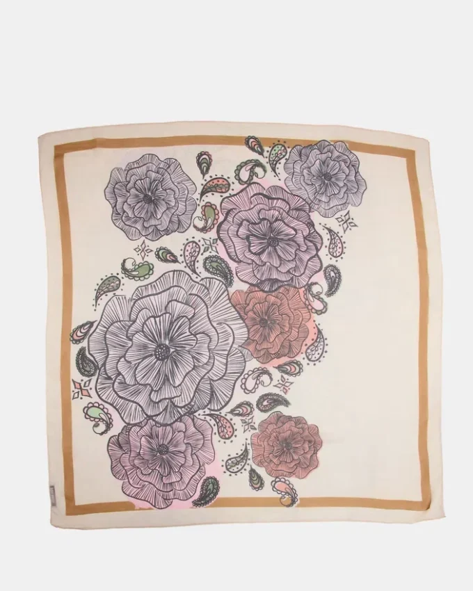 Foulard carré à fleurs bohème ivoire