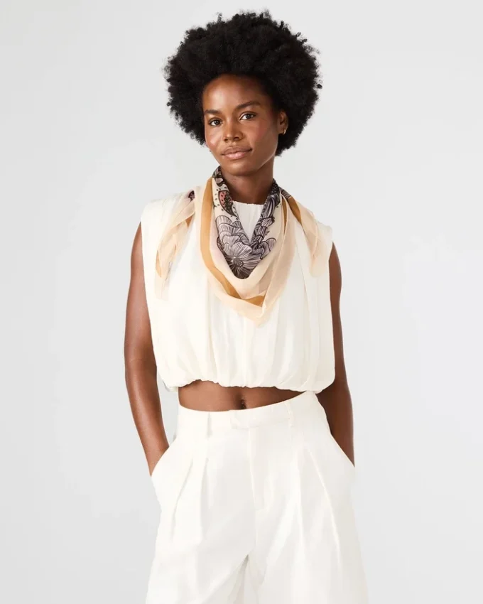 Foulard carré à fleurs bohème ivoire