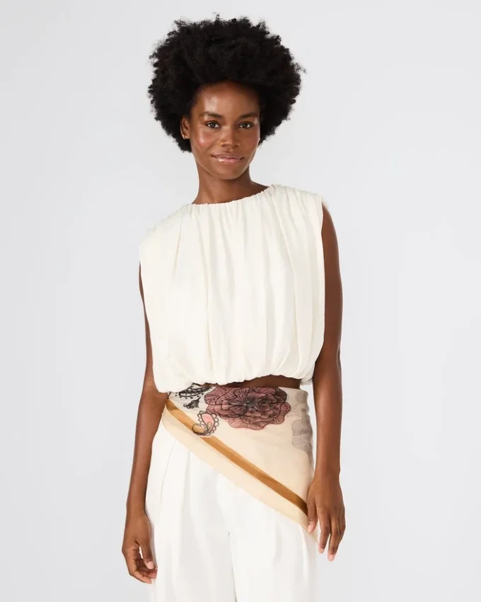 Foulard carré à fleurs bohème ivoire