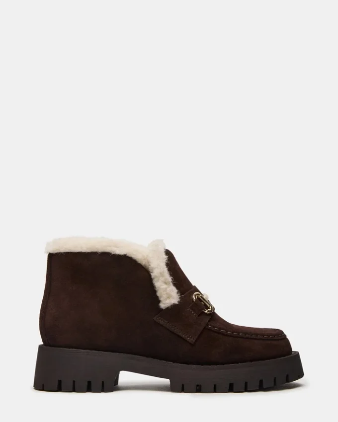Leon en fausse fourrure et daim marron chocolat