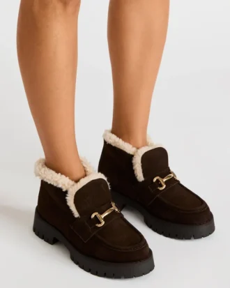 Leon en fausse fourrure et daim marron chocolat