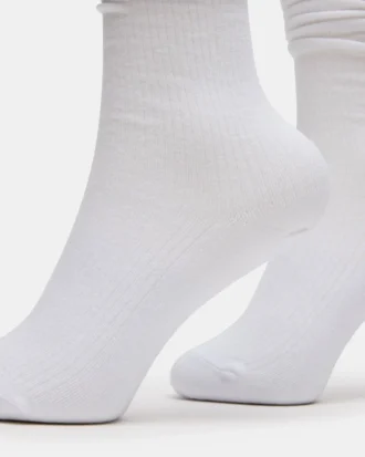 Lot de 2 paires de chaussettes bouffantes à côtes, blanches