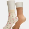 Lot de 2 paires de chaussettes transparentes à fleurs, couleur vanille