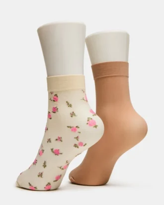 Lot de 2 paires de chaussettes transparentes à fleurs, couleur vanille