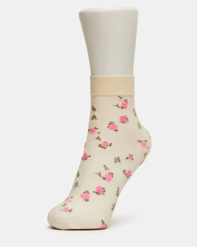 Lot de 2 paires de chaussettes transparentes à fleurs, couleur vanille