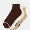 Lot de 3 paires de chaussettes à bordure festonnée Cheer, marron