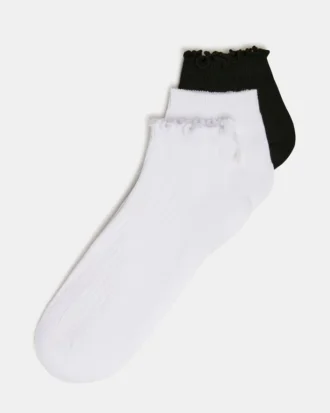 Lot de 3 paires de chaussettes Emma à bordure festonnée, blanc/noir