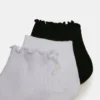 Lot de 3 paires de chaussettes Emma à bordure festonnée, blanc/noir