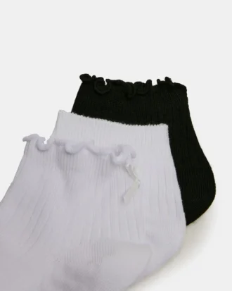 Lot de 3 paires de chaussettes Emma à bordure festonnée, blanc/noir