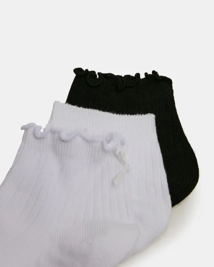 Lot de 3 paires de chaussettes Emma à bordure festonnée, blanc/noir