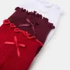 Lot de 3 paires de chaussettes Melody à bordure festonnée et nœud, rouge multicolore