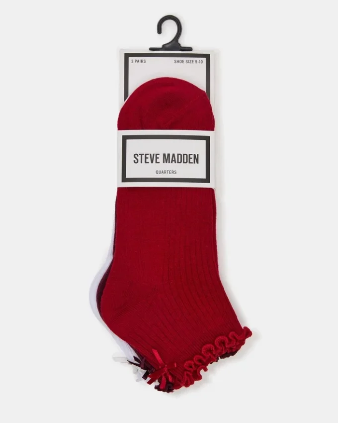 Lot de 3 paires de chaussettes Melody à bordure festonnée et nœud, rouge multicolore