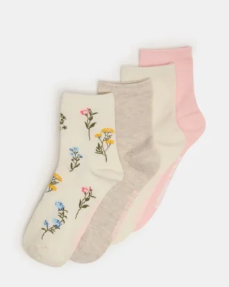 Lot de 4 paires de chaussettes à fleurs ivoire multicolores Lot de 4 paires de chaussettes à fleurs ivoire multicolores