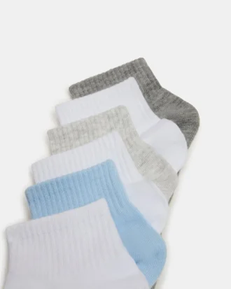 Lot de 6 paires de chaussettes courtes côtelées Peyton, blanc multicolore