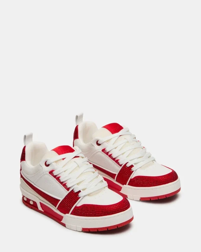 Rouge skateur/blanc strass