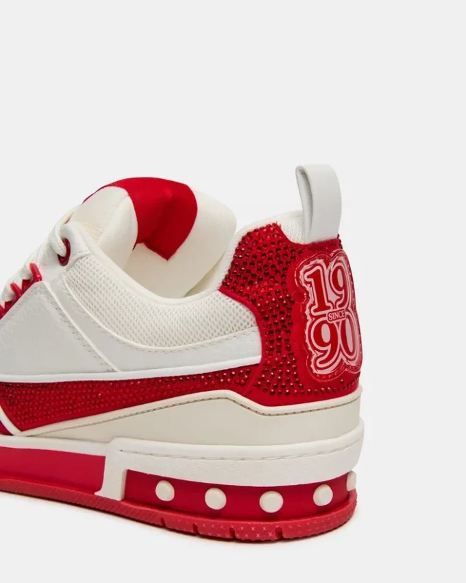 Rouge skateur/blanc strass